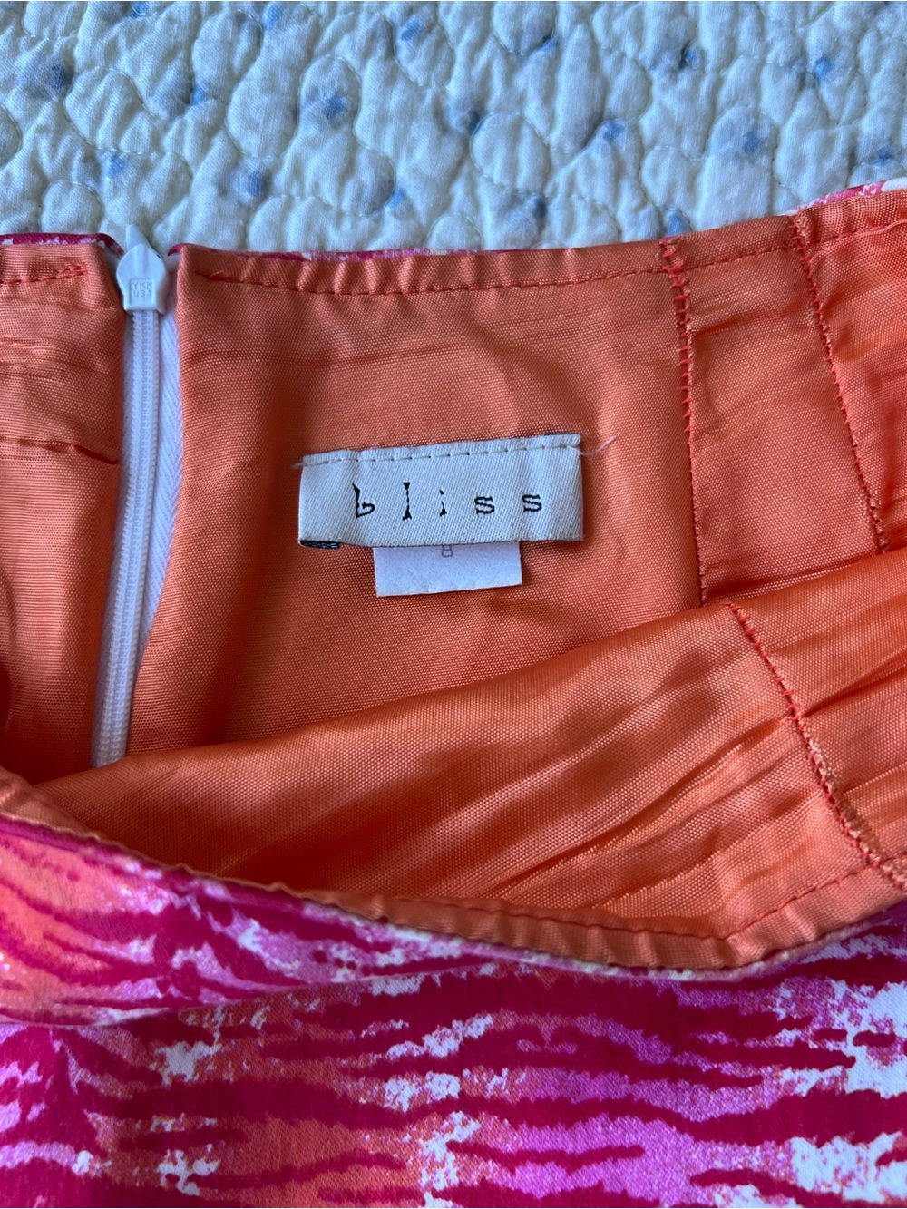Bliss Pink and Red Patterned Fringe Pencil Skirt Size 8 - Picture 6 of 7
